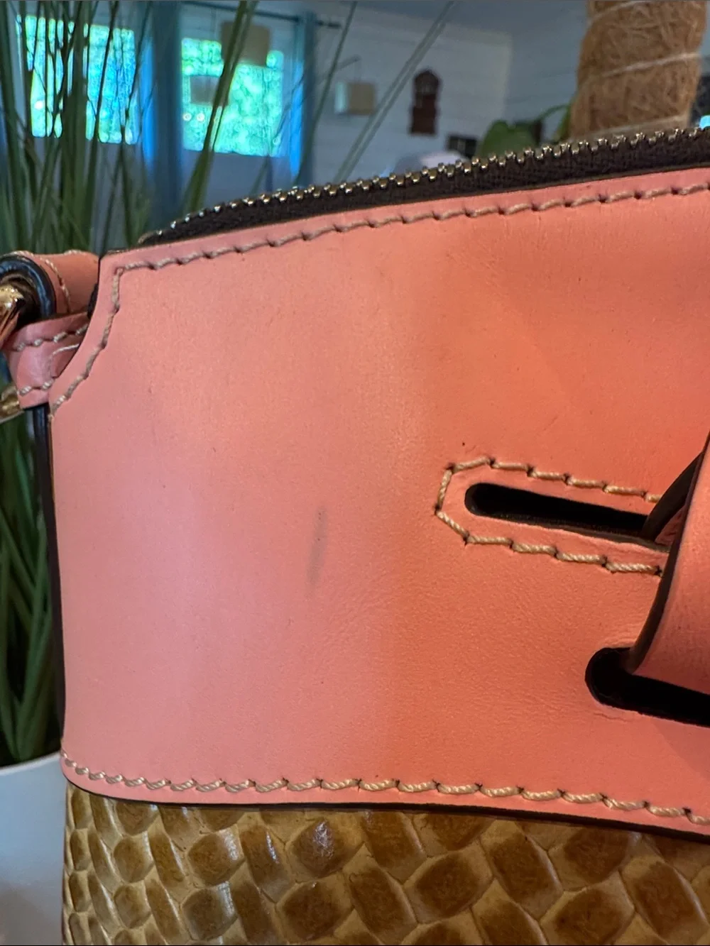 Dooney & Bourke Beacon Woven Embossed Leather Satchel/Crossbody with Pink Trim